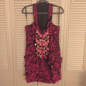Nanette Lepore Pink and Black Silk Beaded Dress